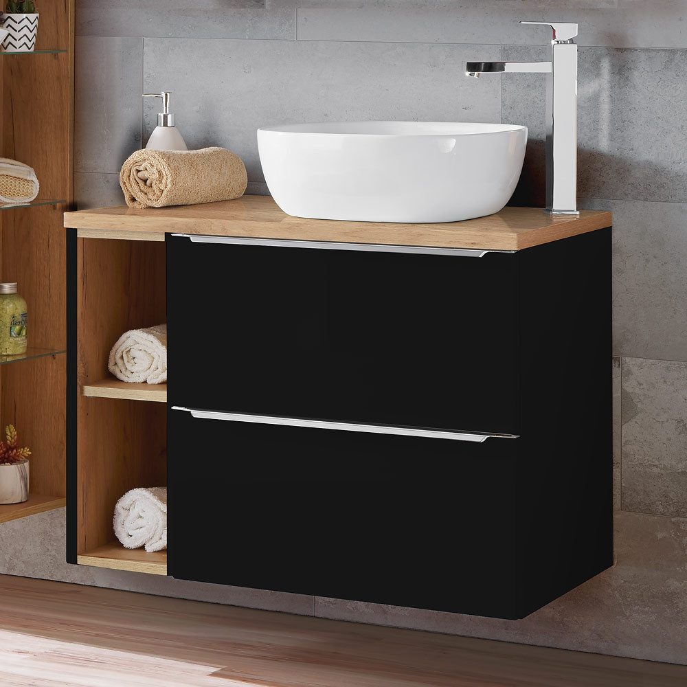Lomadox Waschtisch TOSKANA-BLACK-56, 50cm Keramik-Aufsatzwaschbecken anthra günstig online kaufen