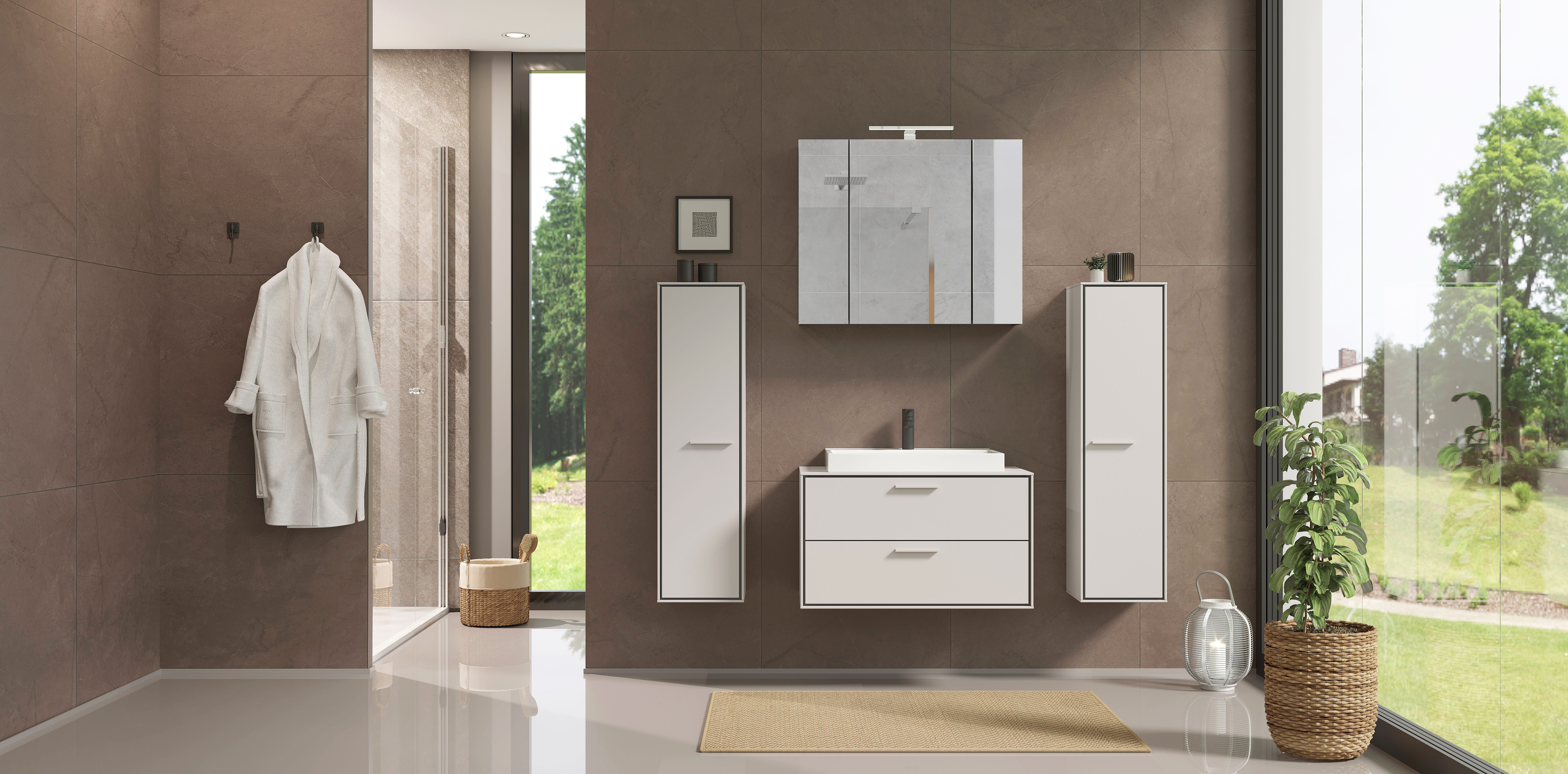 GERMANIA Waschtisch Waschtisch inkl. Becken "Sovana" (2-St), Waschbeckenunterschrank inkl. Waschbecken