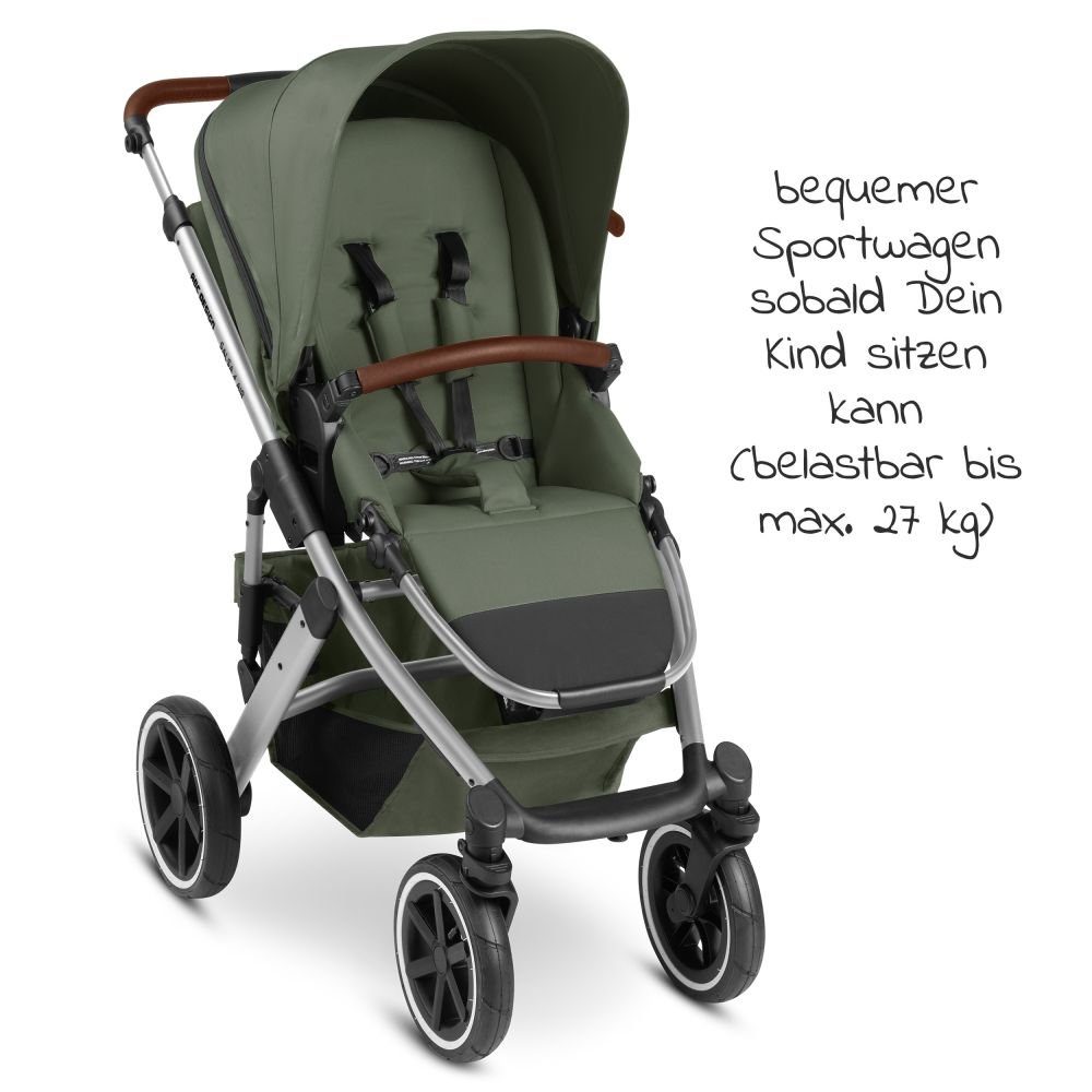 Kombi-Kinderwagen Set Design 4 Buggy Sportsitz, ABC Regenschutz Salsa 2in1 - mit Air Babywanne, Kinderwagen Olive,