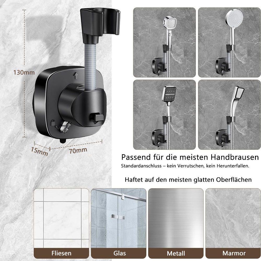 AFKSMILE Brausehalter 360° Drehbar Duschkopfhalterung mit Saugnapf, Duschbrause Halterung – Bild 5 von 5