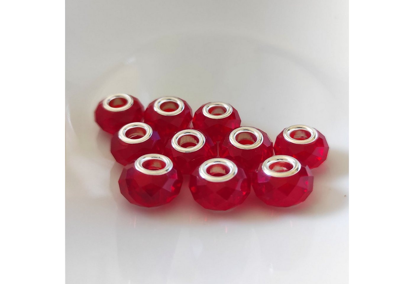 Thumbnail - Kopper-24 Bastelperlen Großloch Spacer Charm Perlen Rondelle facettiert, 14 mm, 10 Stück, Rot