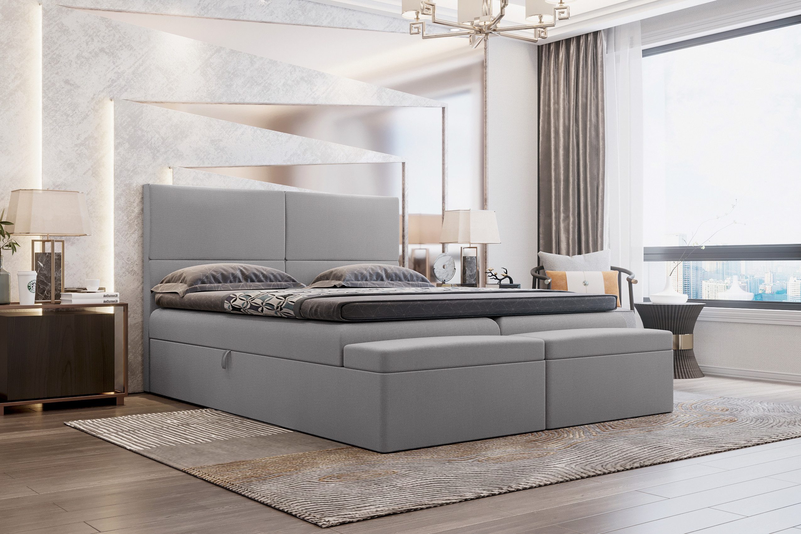 99rooms Boxspringbett Bellino (Schlafzimmerbett, Bett), wahlweise mit Topper, mit Taschenfederkernmatratze, Bettkasten