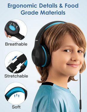 Nabevi mit Kabel, 85/94dB Lautstärkegrenze, HD-Ton Kinder-Kopfhörer (Sportliche Aktivitäten für ein aktives und gesundes Leben., Sharing-Funktion, Over-Ear Verstellbare Faltbare mit Mikrofon)