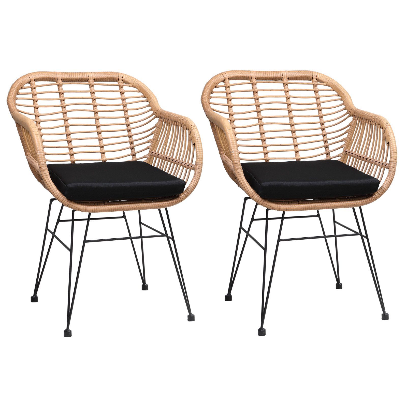 Casaria Gartensessel »Bali« (2 Stück), Poly Rattan Korbsessel mit
