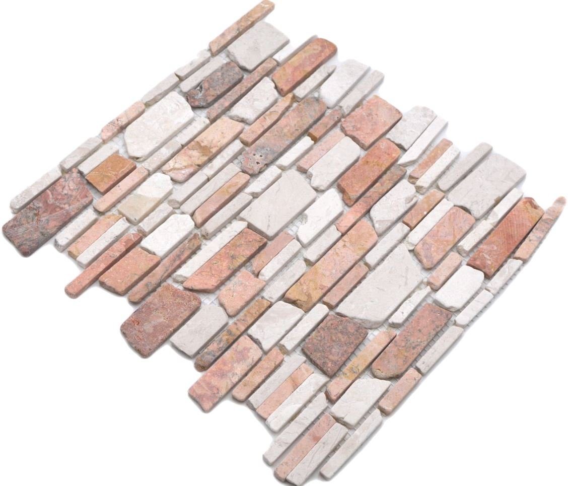 Mosani Bodenfliese matt / 10 Matten rot Mosaikfliesen Marmormosaik mix beige