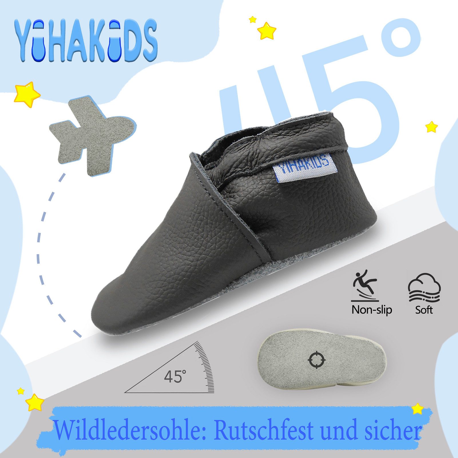 Yihakids Yihakids Baby Lauflernschuhe – Weiche Lederpuschen, Rutschfest Krabbelschuh