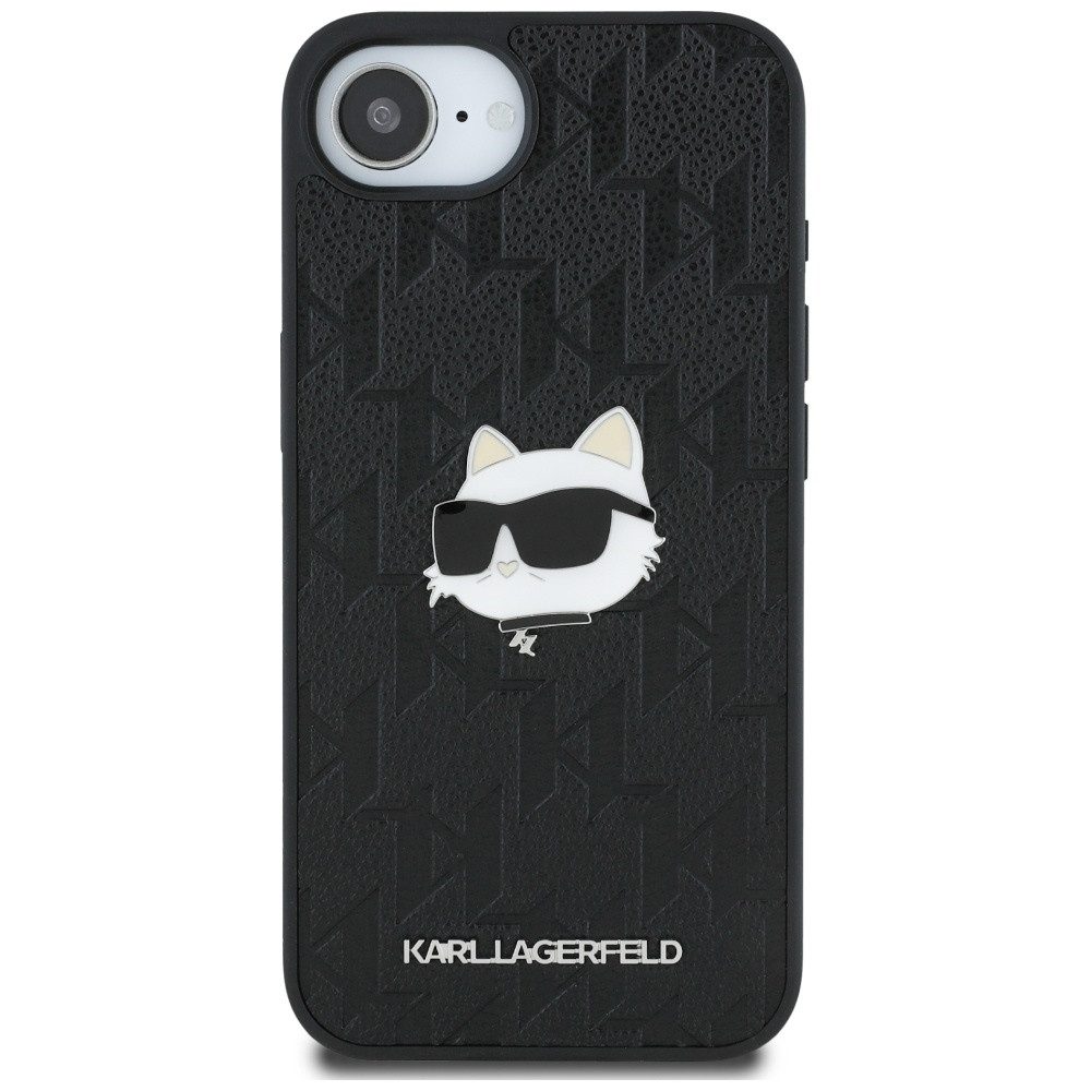 KARL LAGERFELD Handyhülle Schutzhülle Designerhülle Hartschale 6,1 Zoll, Choupette-Metallplakette, Monogramm-Prägung