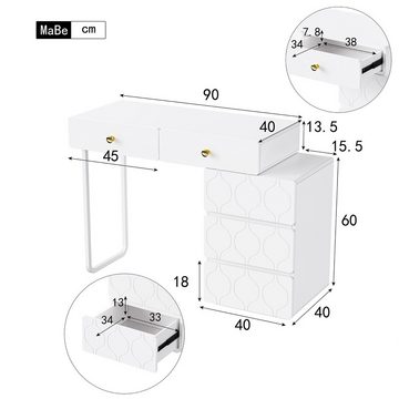 Flieks Schminktisch, Schminktisch Kommode 5 Schubladen, ohne Spiegel und Hocker, 90x40x74cm