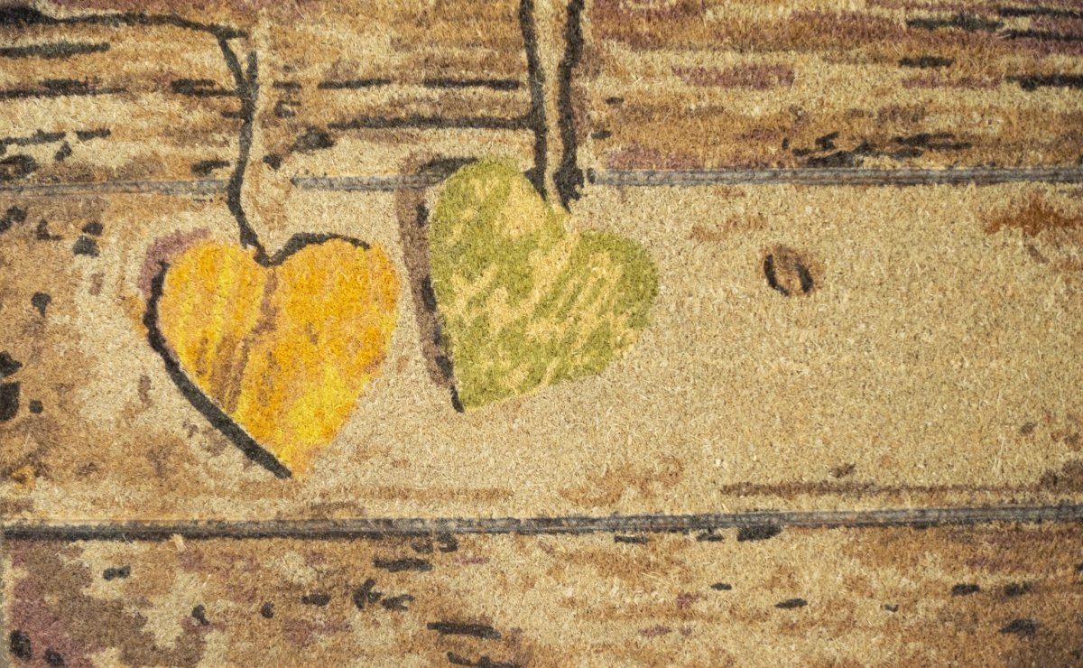 Fußmatte AKZENTE Coco Design Fußmatte WOOD HEARTS NATURE 45 x 75 cm, akzente, Rechteckig, Höhe: 16 mm, rutschfeste Rückseite