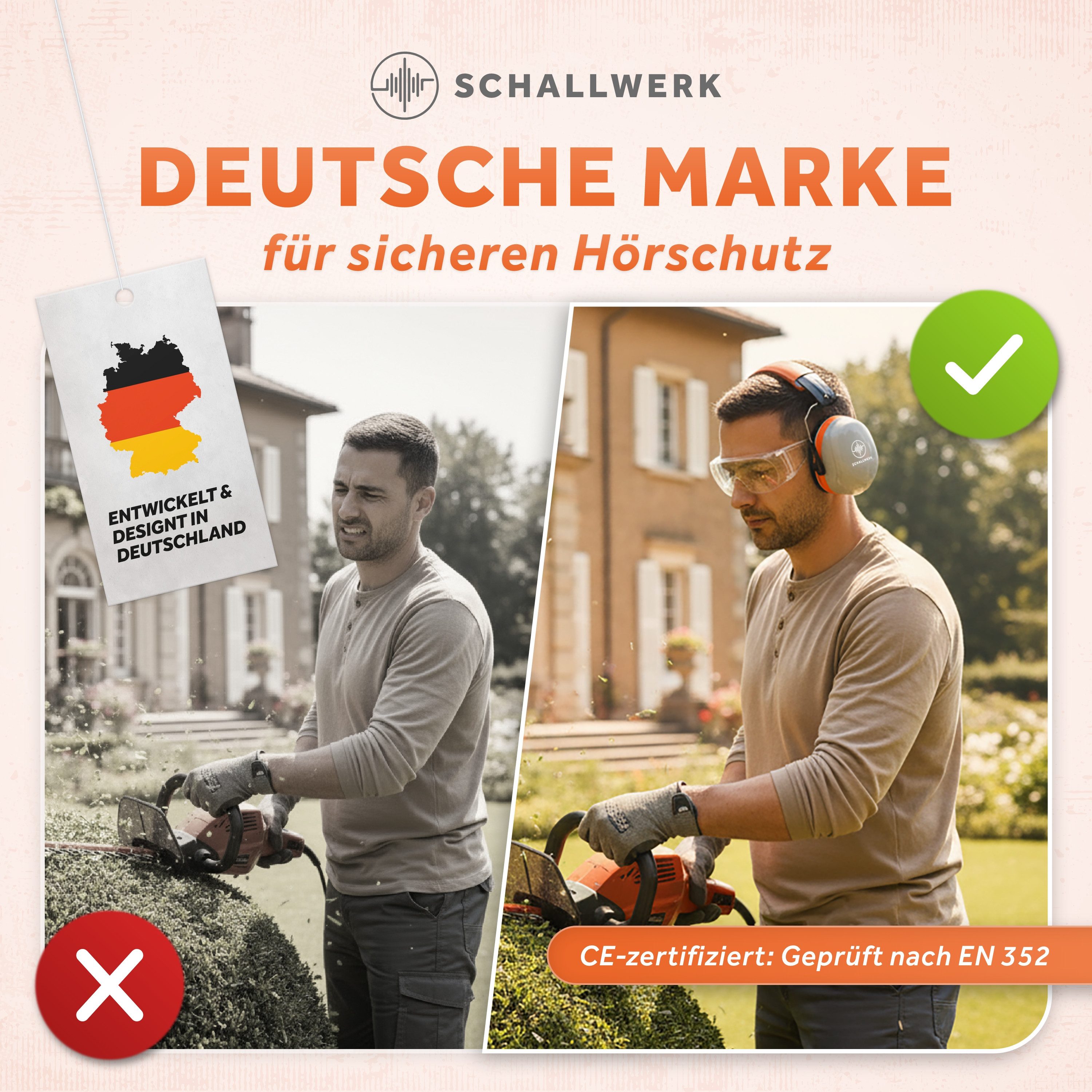 Schallwerk Kapselgehörschutz Arbeitsgehörschutz Work+ größenverstellbar bequemer Sitz, Baustelle, Gartenarbeit, Heimwerken
