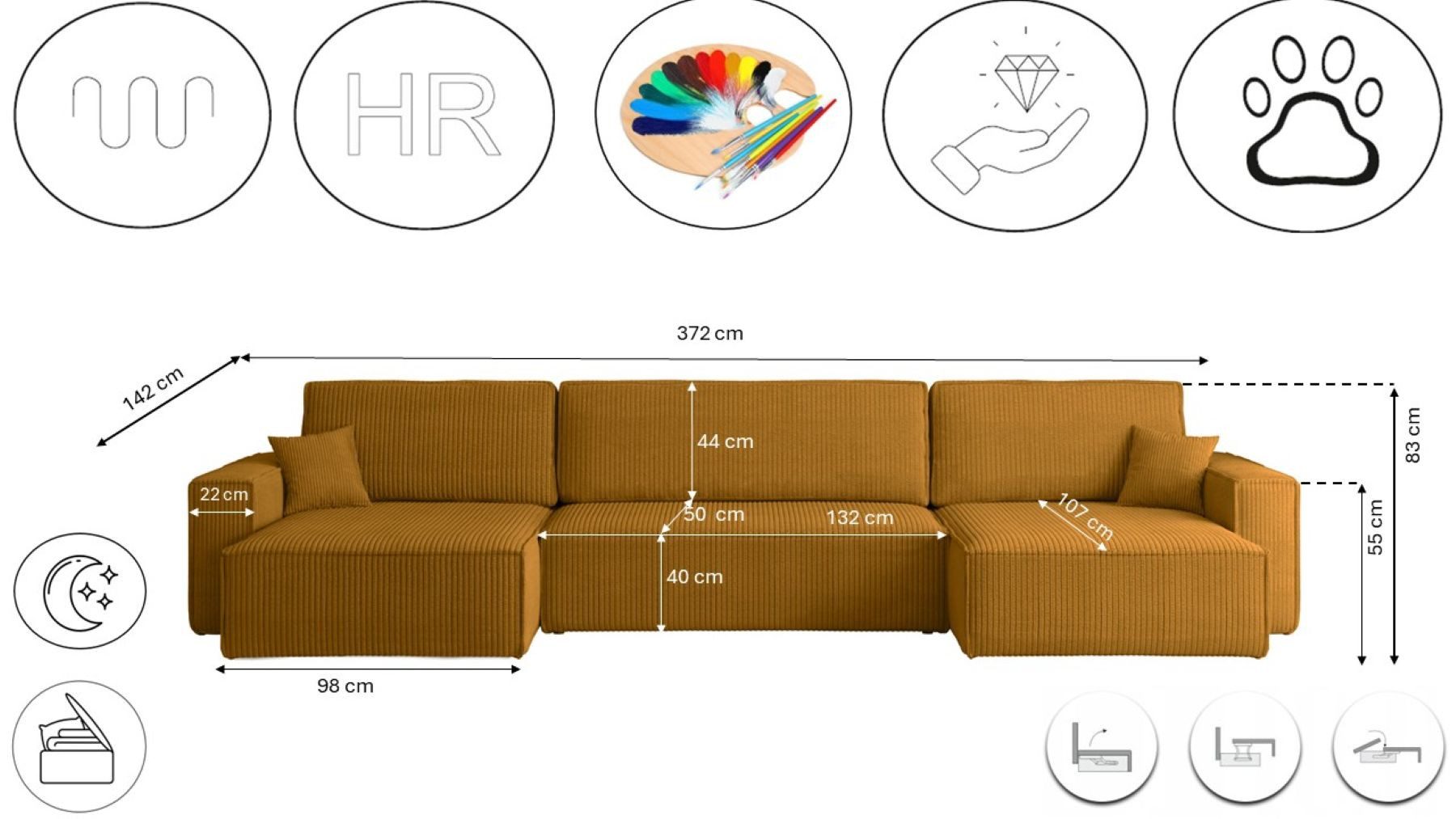 Kaiser Möbel Ecksofa mit schlaffunktion und bettkasten, Couch U-form BEST stoff Poso, Schlaffunktion, Bettzeugaufbewahrung, universal