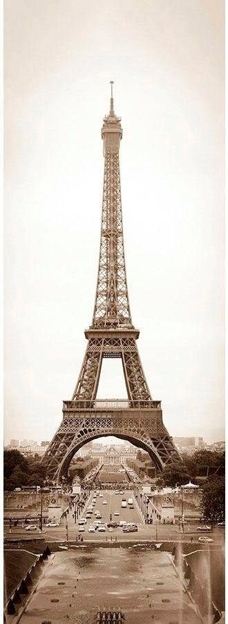 living walls Fototapete Eiffelturm Paris, glatt, (1 St), Fototapete Eiffelturm Braun Sepia 1,00 m x 2,80 m Vliestapete | Fototapeten