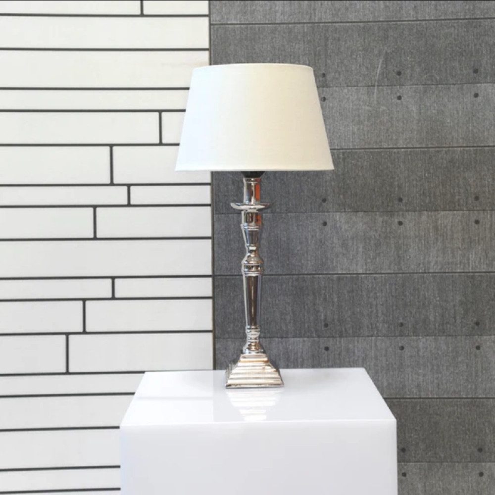 Dirk Davids Leuchten GmbH Tischleuchte Tischleuchte Chrom Poliert Schirm Rund Leinen Cotton Creme 16685/S, E27