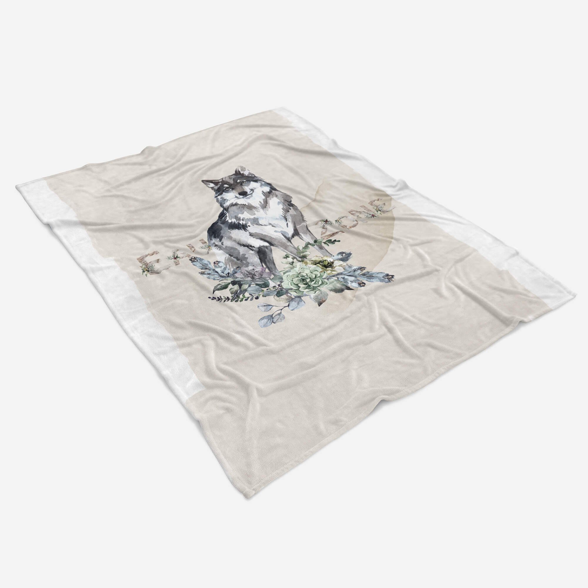 Handtücher Handtuch Strandhandtuch Saunatuch Kuscheldecke Wolf Blumen Wald, Baumwolle-Polyester-Mix (1-St), Handtuch