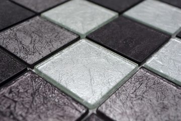 Mosani Mosaikfliesen Mosaikfliese Glasmosaik silber grau schwarz Struktur Metall Optik