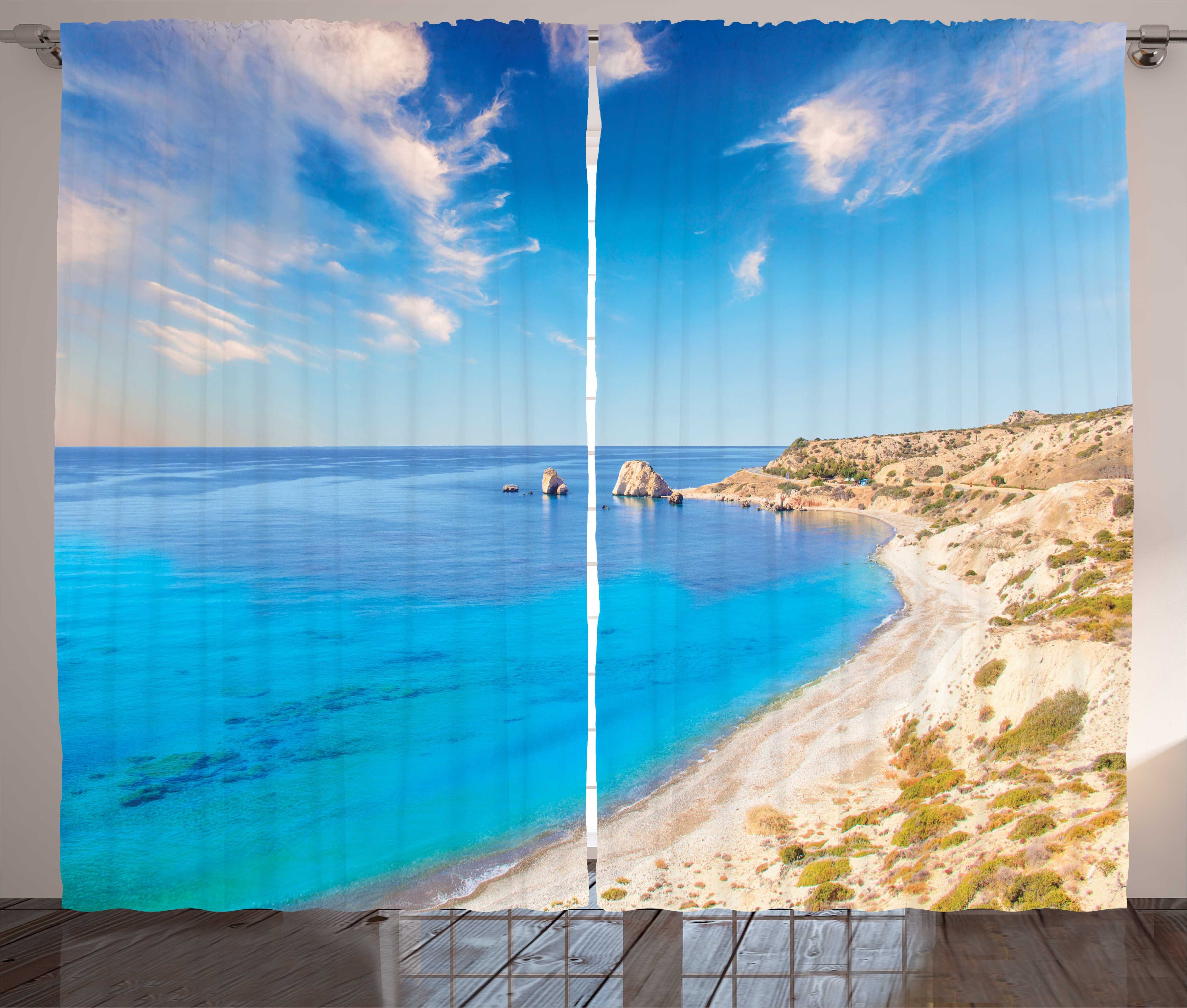 Gardine Schlafzimmer Kräuselband Vorhang mit Schlaufen und Haken, Abakuhaus, Zypern Felsen der Aphrodite am Strand