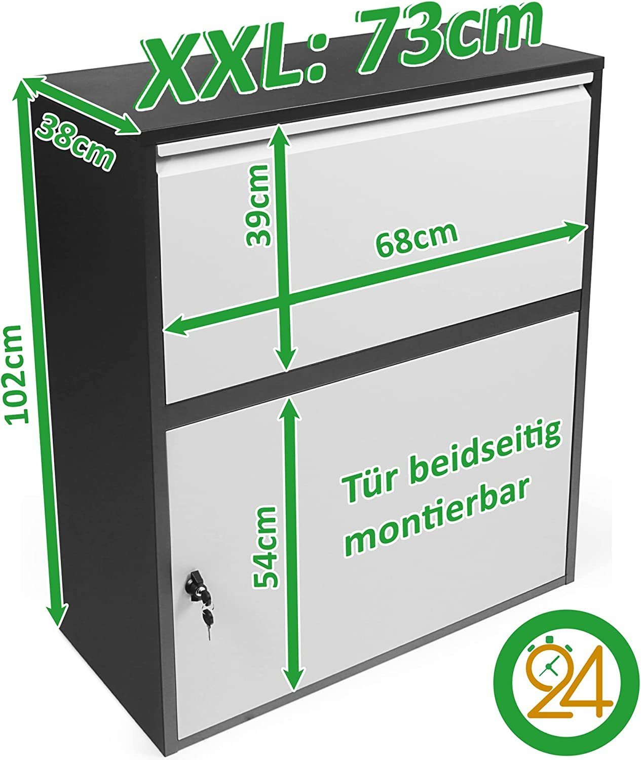 Korona ONDIS24 Postbox XXL abschließbar Päckchen einbrennlackiert Briefkasten inkl. Briefe, Bodenanker Variante für Warensendungen und Pakete Paketbox