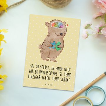 Mr. & Mrs. Panda Postkarte Bär Autismus - Gelb Pastell - Geschenk, Karte, Einladungskarte, Gebur, Matt Rückseite