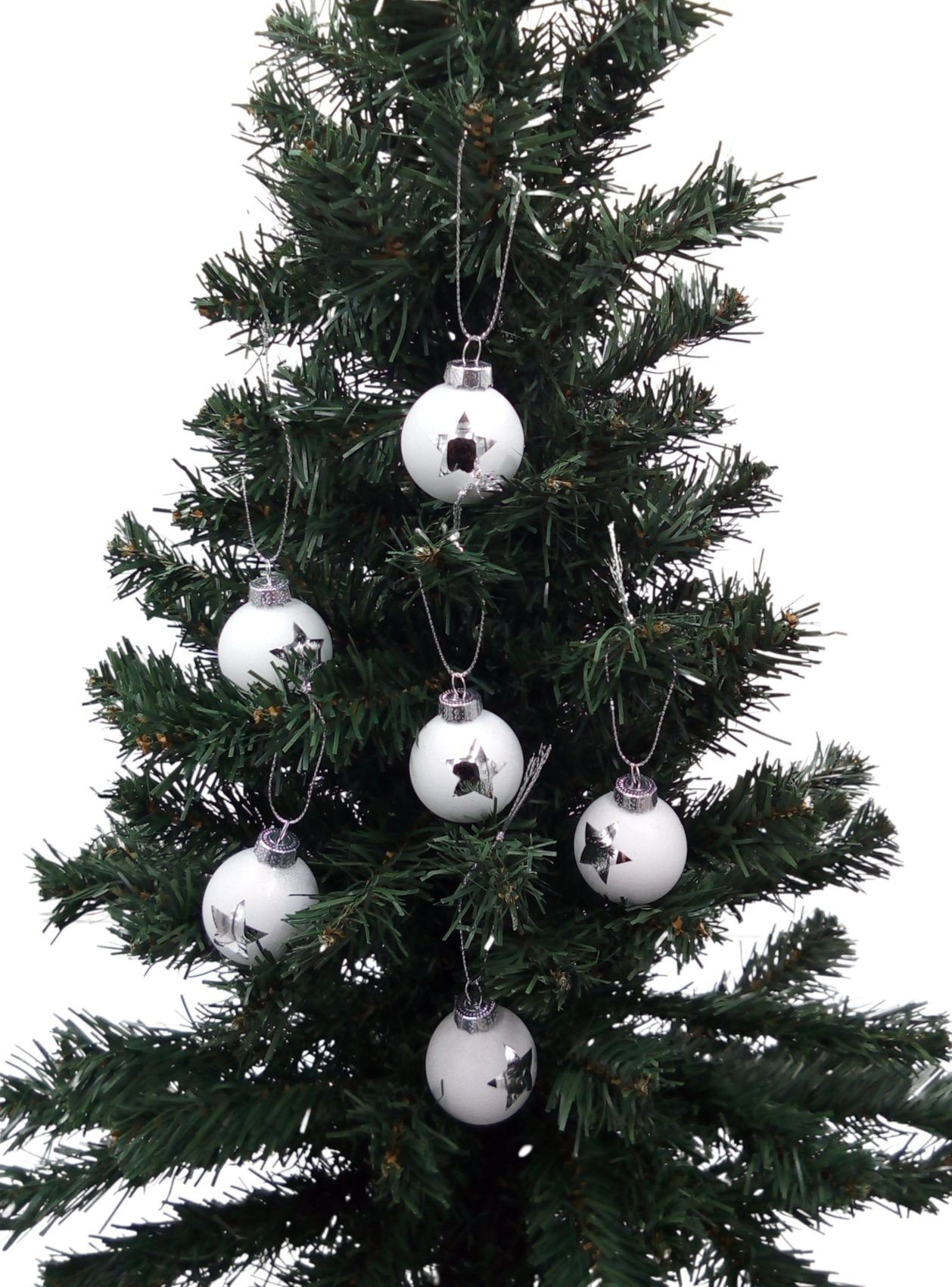 BURI Weihnachtsbaumkugel Weihnachtsschmuck 6er-Set Glas-Weihnachtsbaumkugeln Christbaumkugeln weiß/Stern