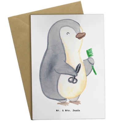 Mr. & Mrs. Panda Grußkarte Hairstylist Herz - Weiß - Geschenk, Grußkarte, Hochzeitskarte, Rente, Hochglänzende Veredelung