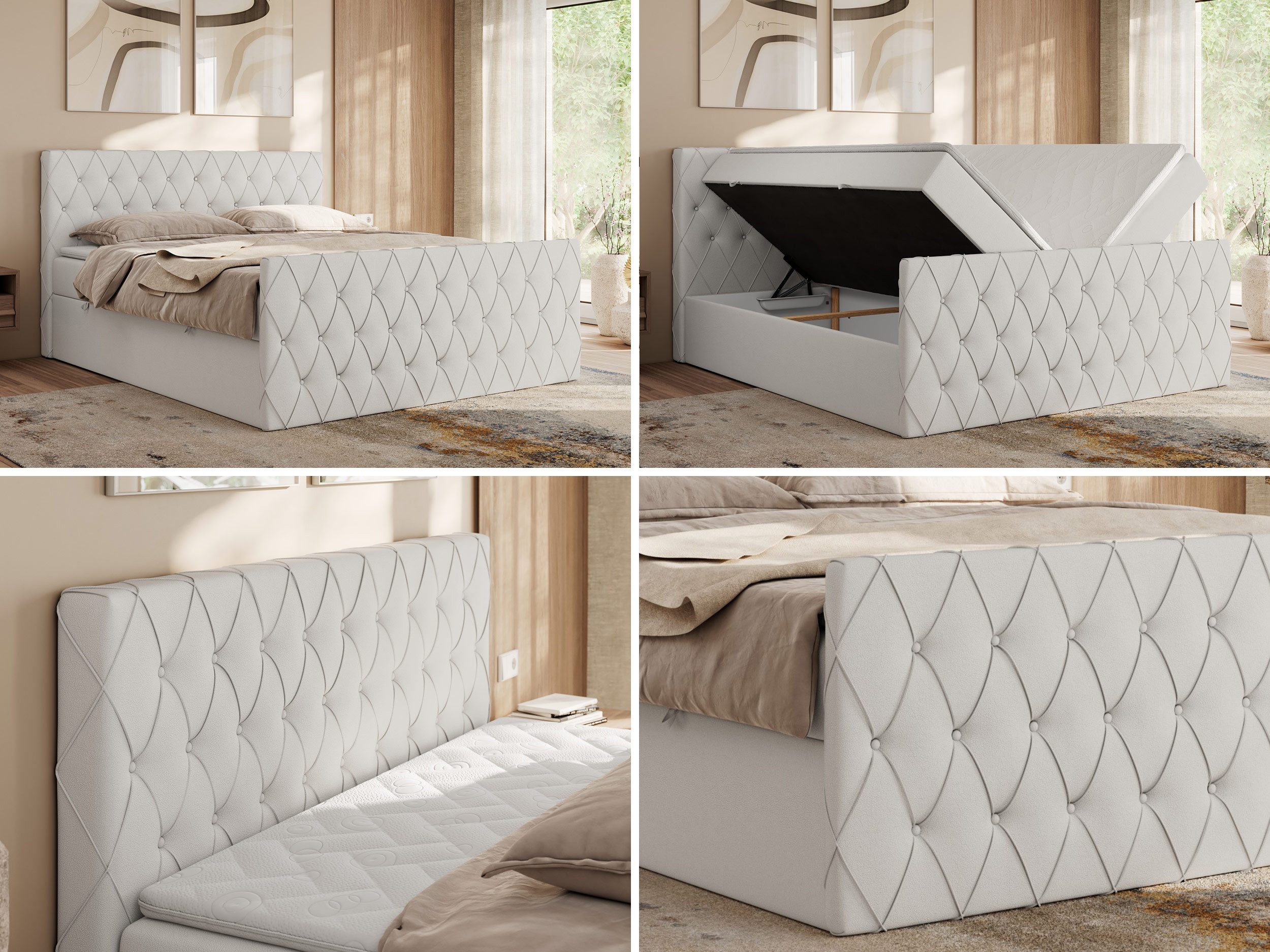 MKS MÖBEL Boxspringbett MIREN DUO (Set, Packung, Kopfteil, Topper T25/Visco, 7 Härtezonen, T30-Schaum), Boxspringbett, Multipocket-Matratzen, Polsterbett, Doppelbett