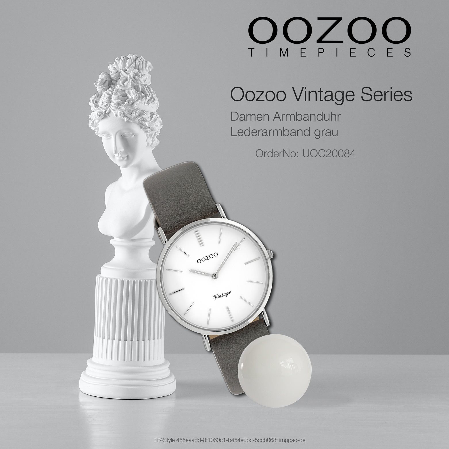Damenuhr mittel rund, OOZOO Damen Fashion-Style Oozoo 32mm) (ca. Vintage, Lederarmband, OOZOO Quarzuhr Armbanduhr