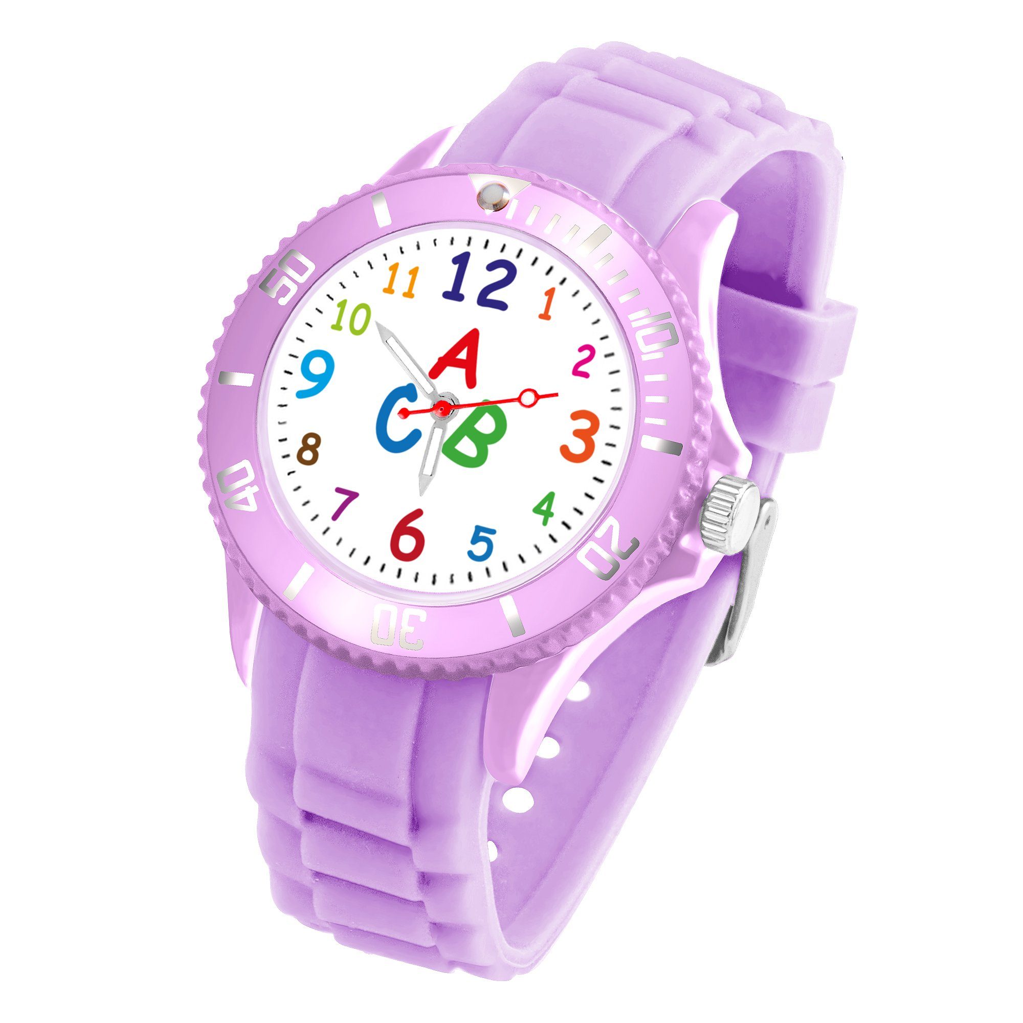 Taffstyle Quarzuhr Kinder Armbanduhr Silikon Lernuhr Zahlen Uhr Bunt, Bunte ABC Silikonuhr Farbige Sportuhr Kinderuhr 34mm Analog Quarz