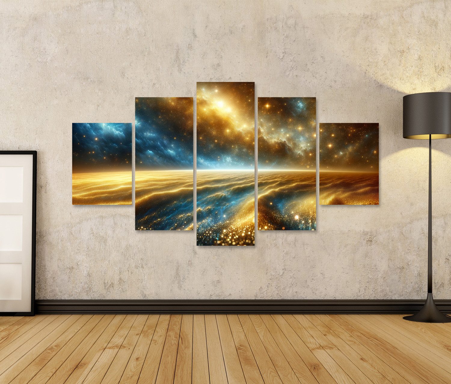 islandburner Leinwandbild Kosmischer Staub: Glitzernde Goldlandschaft inspiriert vom Original