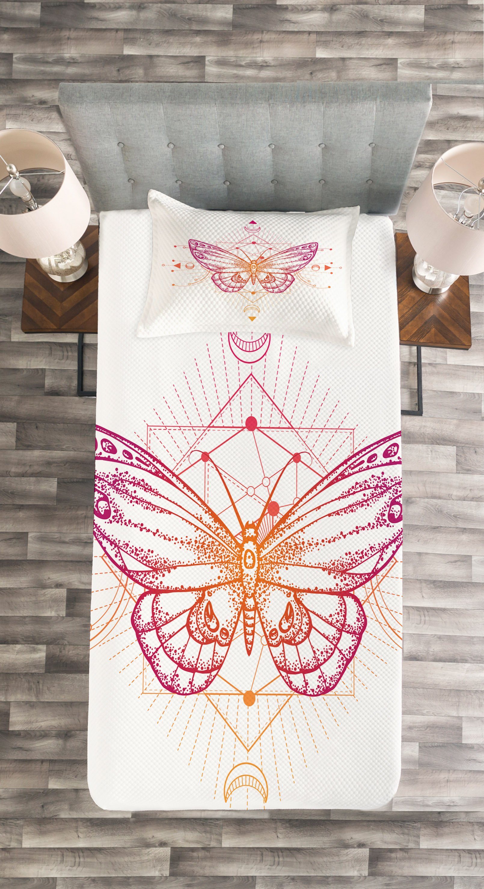 Tagesdecke Set mit Art Schmetterling Geometrie Heilige Abakuhaus, Waschbar, Boho Kissenbezügen