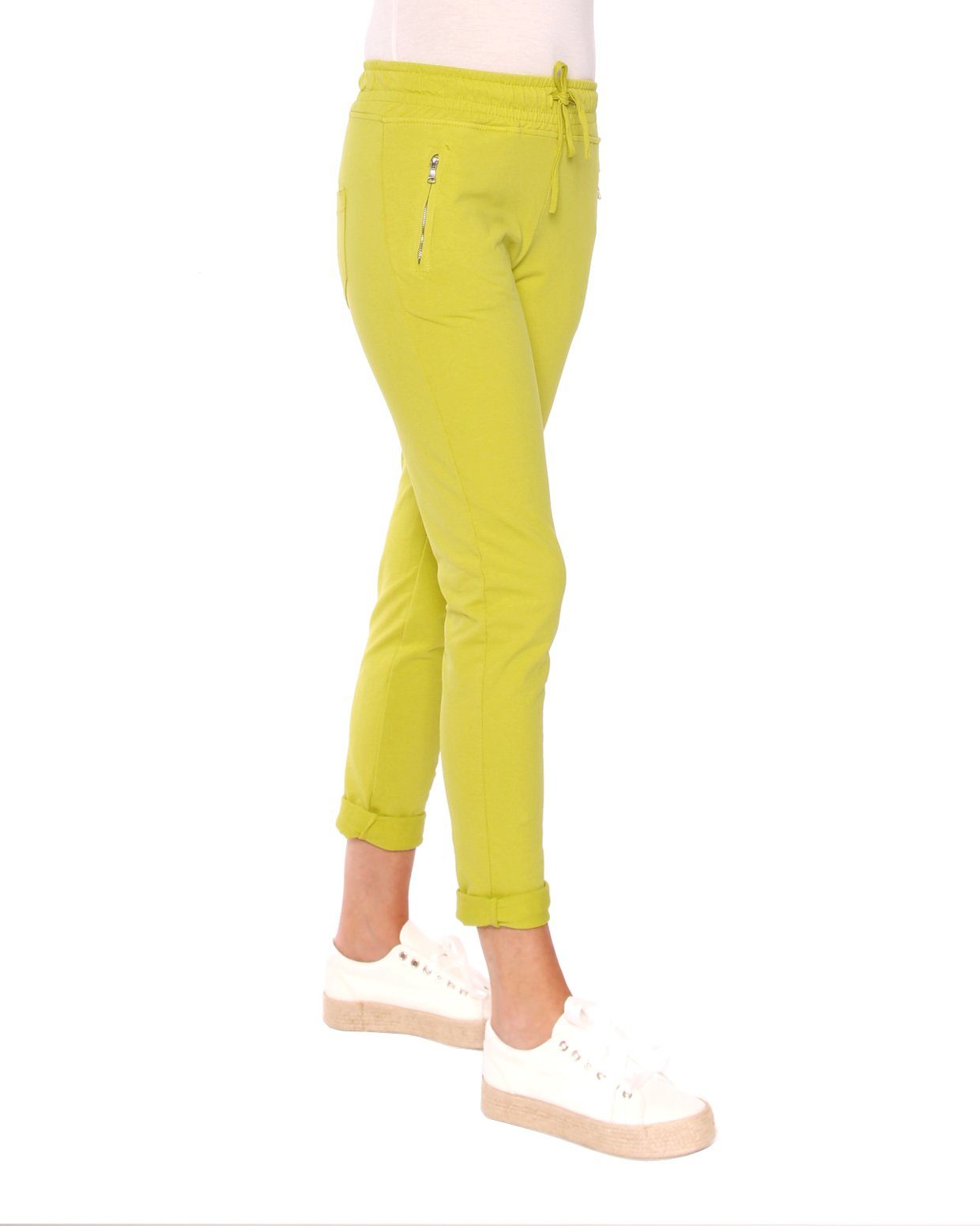 Young Zip-Taschen lime-grün Baumwoll Fashion 8141 Sweathose Sweathose mit Easy