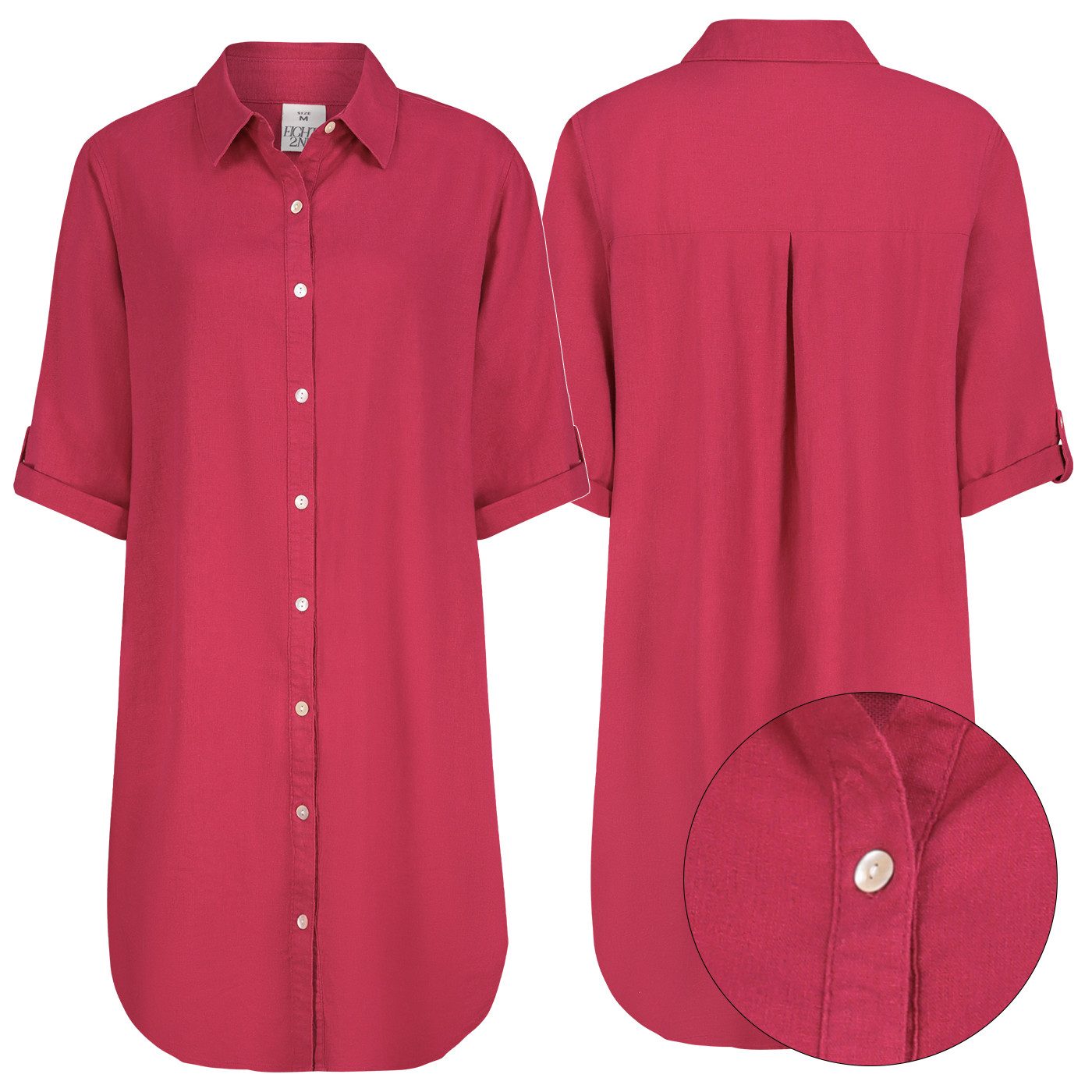 Eight2Nine Hemdbluse Damen Leinen Bluse atmungsaktiv Tunika Sommer langebluse Hemdbluse