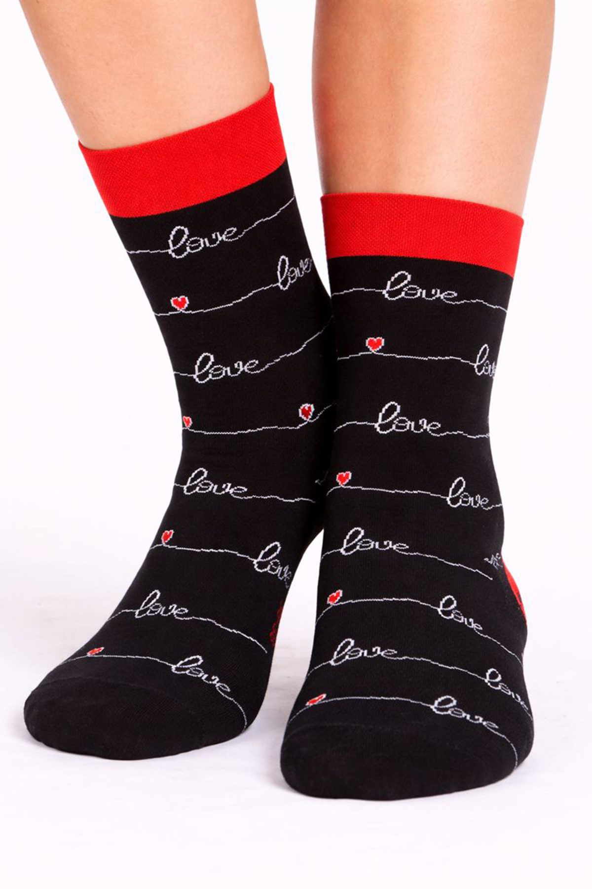 Martinex Socken 1 Paar Socken lustige Strümpfe Damen Herren Kinder in Schwarz mit Herzchen Muster, 34 35 36 37 38 39 40 41 42 43 44 45 46