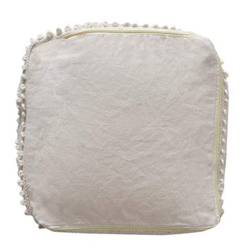 LaLe Living Pouf Sitzhocker Doku aus Baumwolle in Elfenbeinweiß, 40 x 40 cm Boho Stil