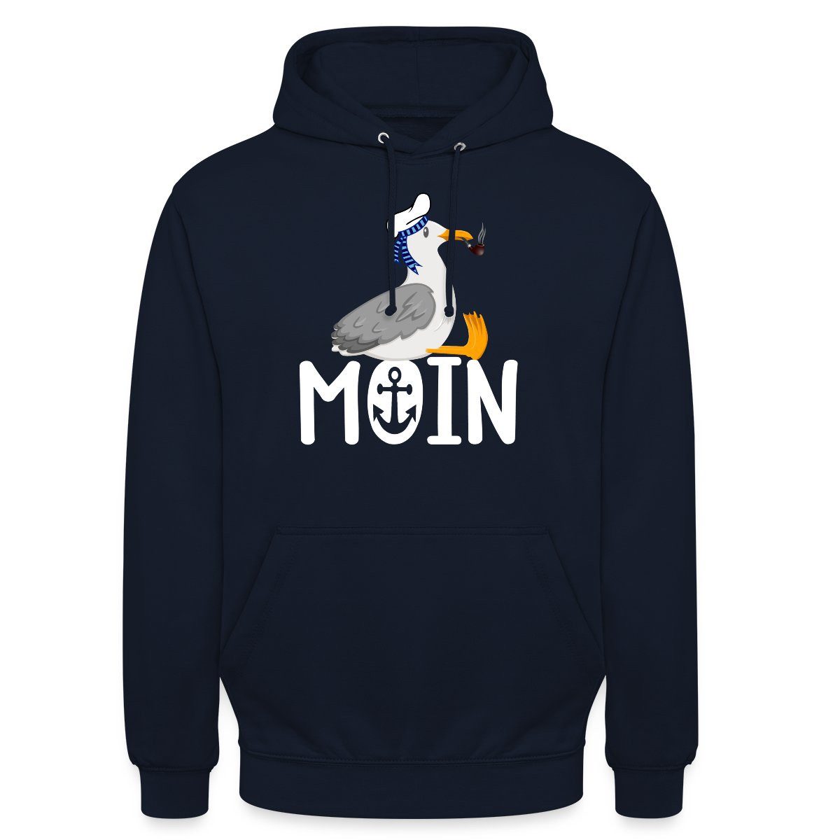 Spreadshirt Hoodie Moin Möwe mit Matrosenhut & Pfeife Norddeutsches Küstendesign Unisex H (1-tlg)