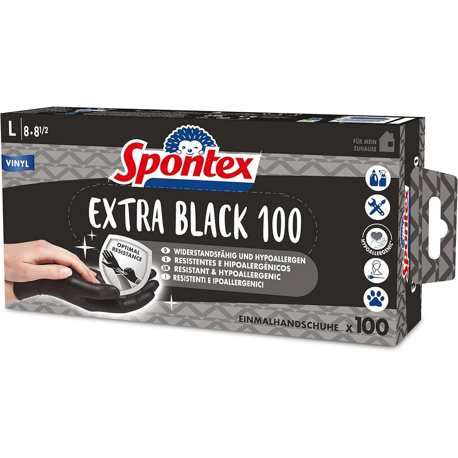 SPONTEX Einweghandschuhe Spontex VINYL Extra Black Arbeitshandschuhe Einweghandschuhe Einmalhan