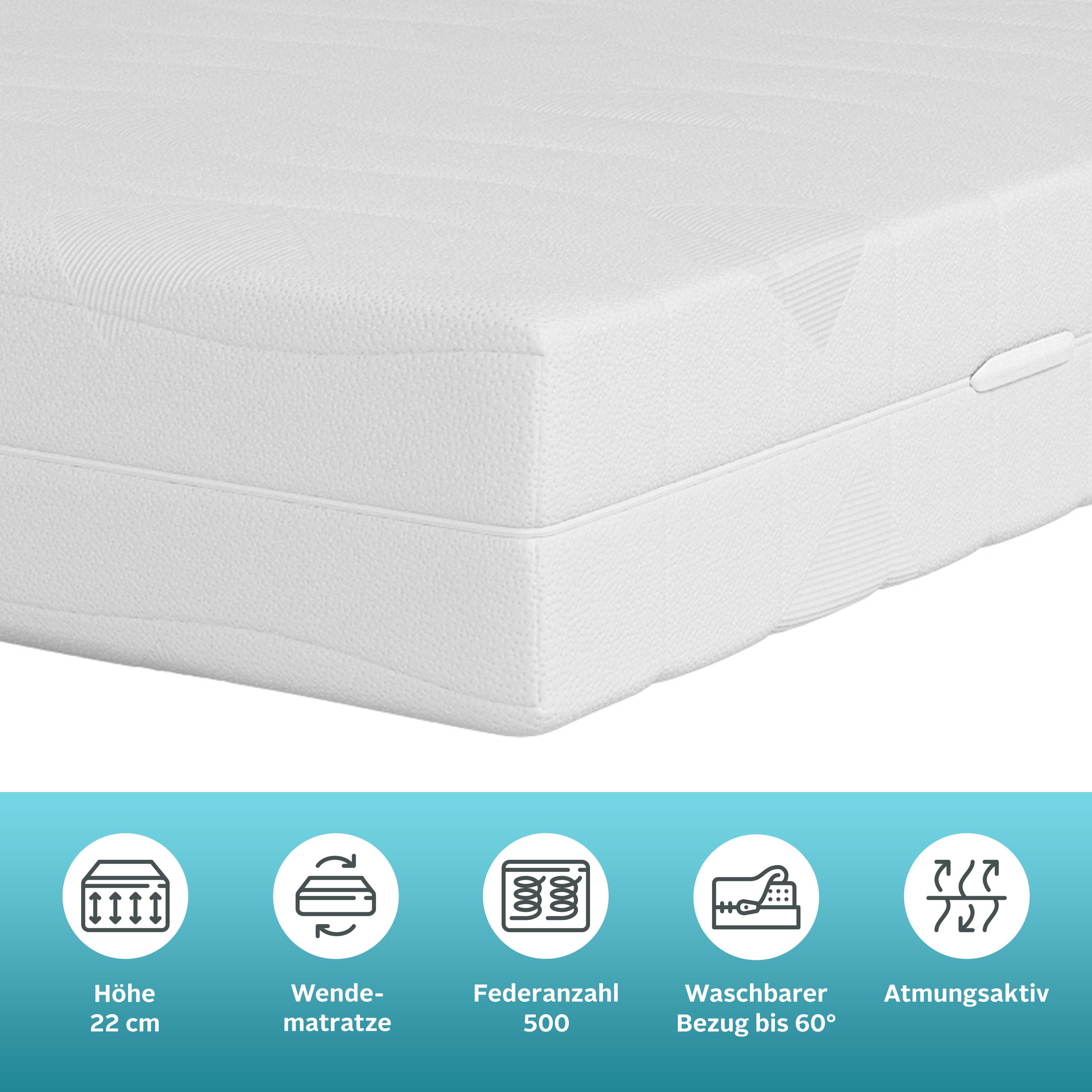 Taschenfederkernmatratze NEUHEIT: Lasse, 7 Zonen Matratze 90x200, 140x200 cm, langlebige Qual., Älgdröm, 22 cm hoch, Matratze H2, H3 & H4, atmungsaktiv, Hausstauballergiker geeignet