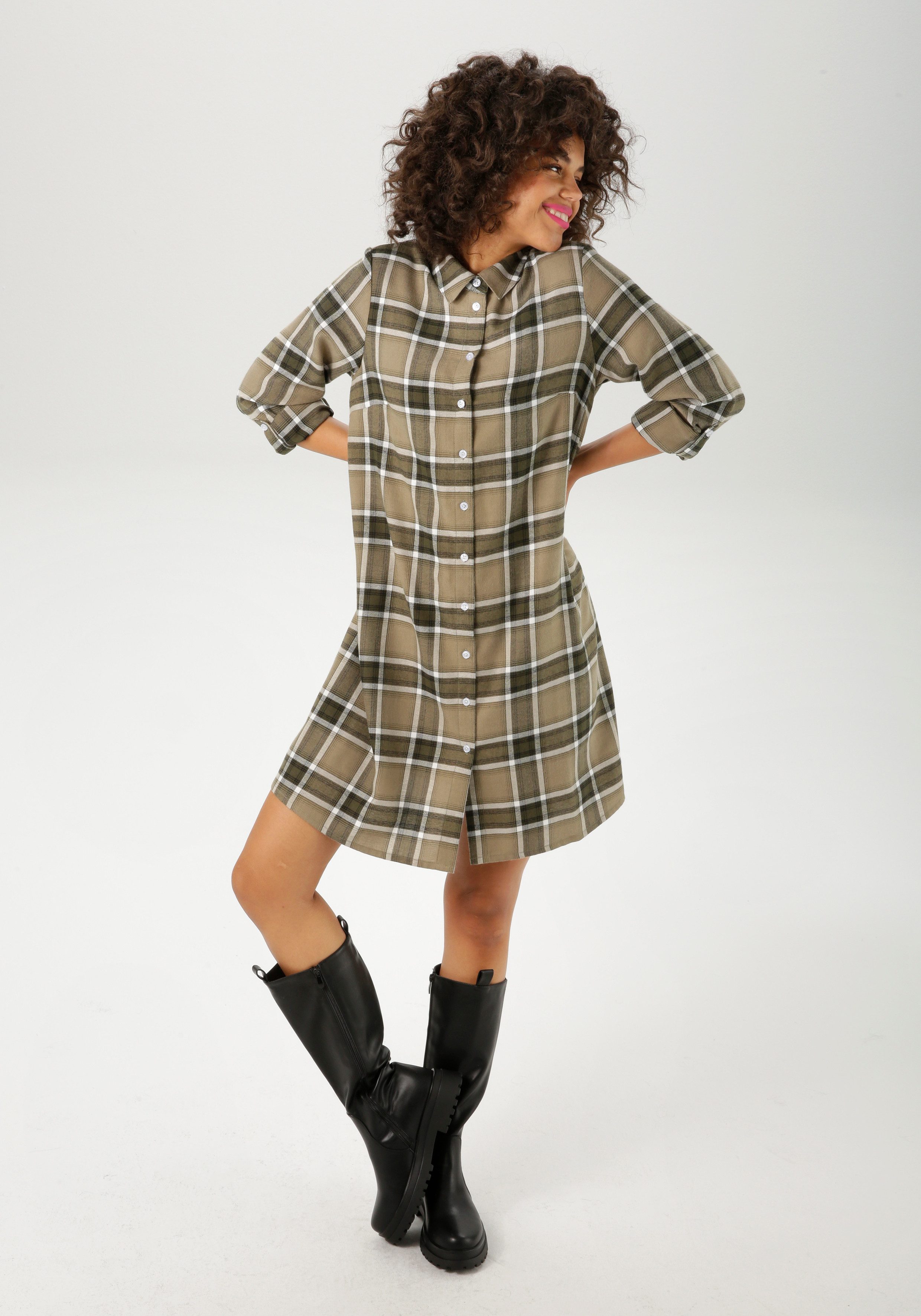 Aniston CASUAL Hemdblusenkleid im trendfarbigen Karo-Dessin günstig online kaufen