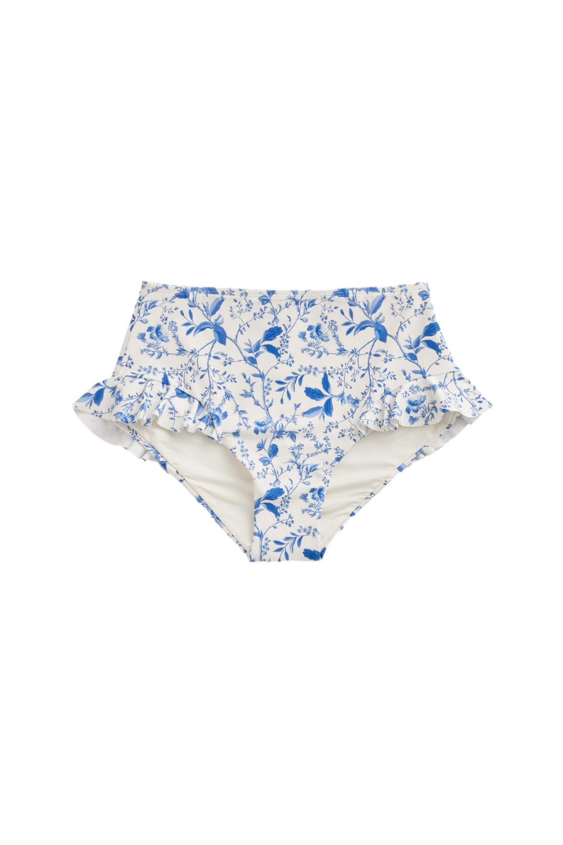 Next Highwaist-Bikini-Hose Bikinihose mit hohem Bund + Rüschen am Bein (1-St)