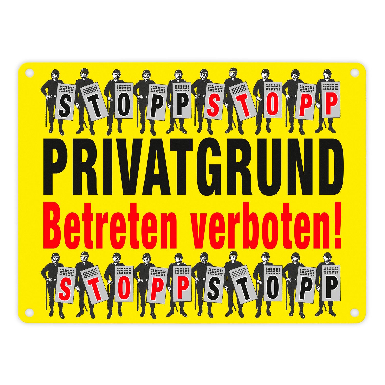 Metallschild Privatgrund Metallschild in 15x20 cm gelb mit Spruch Betreten
