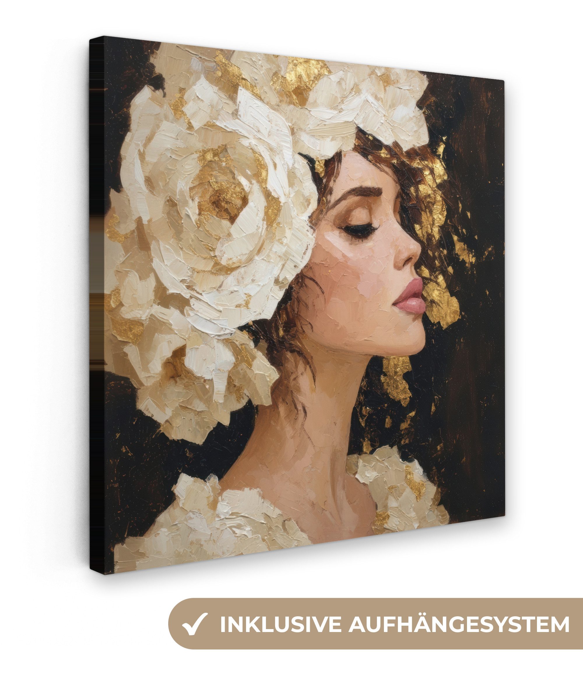 OneMillionCanvasses® Leinwandbild Abstrakt - Frau - Blumen - Weiß, Fotodruck (1 St), Wandbild, Deko Schlafzimmer Wohnzimmer Flur 20x20 cm