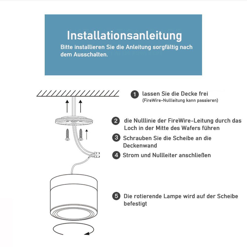 Rosnek LED Naturweiß Deckenleuchte Licht, Kaltweiß, 7W Downlight,7/15W,Aluminium,Innendekoration Schwarz Kaltweiß Warmweiß