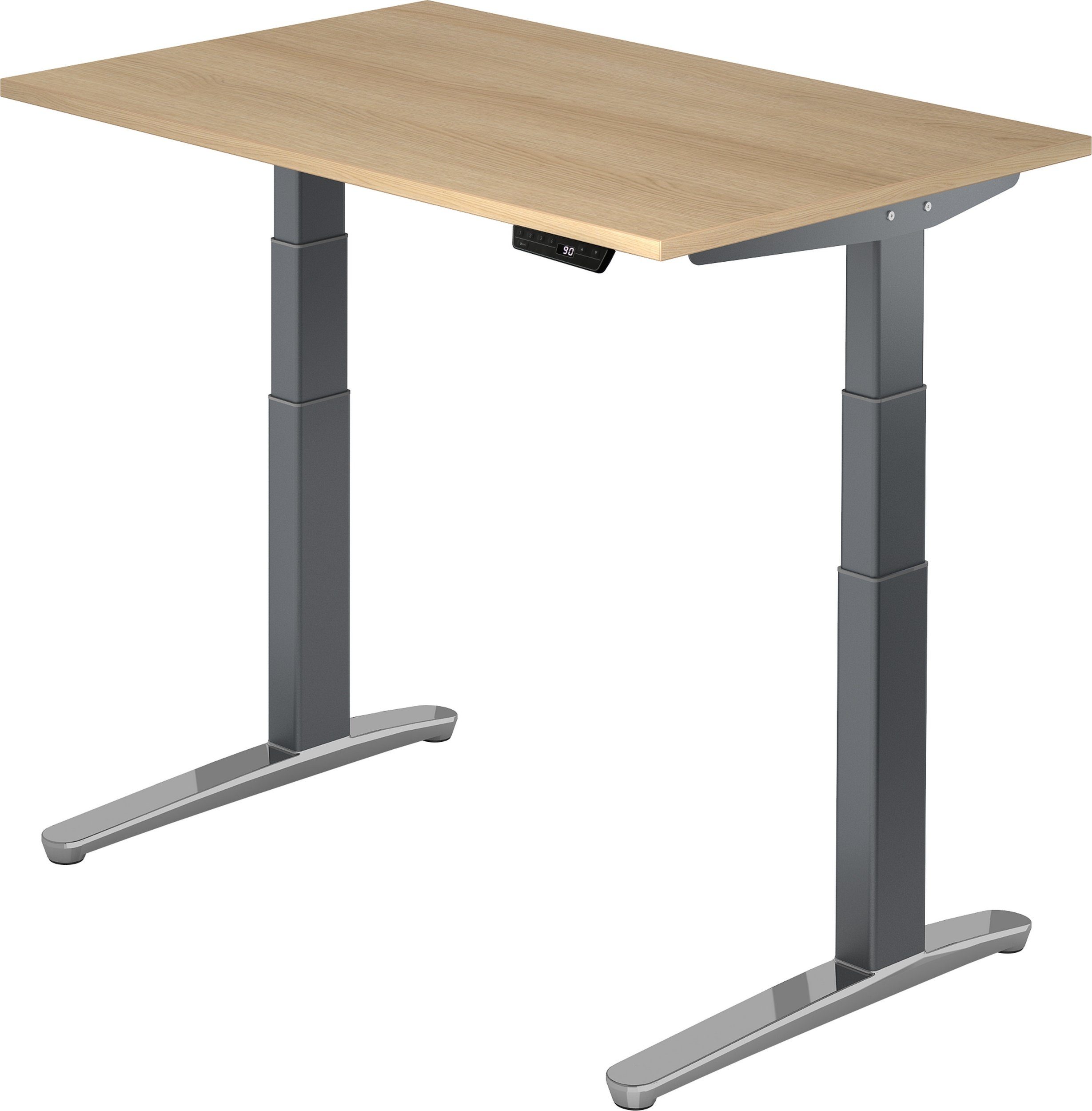 bümö Schreibtisch Schreibtisch elektrisch XBHM, Rechteck: 120 x 80 cm - Dekor: Eiche - Gestell: Graphit/Alu poliert