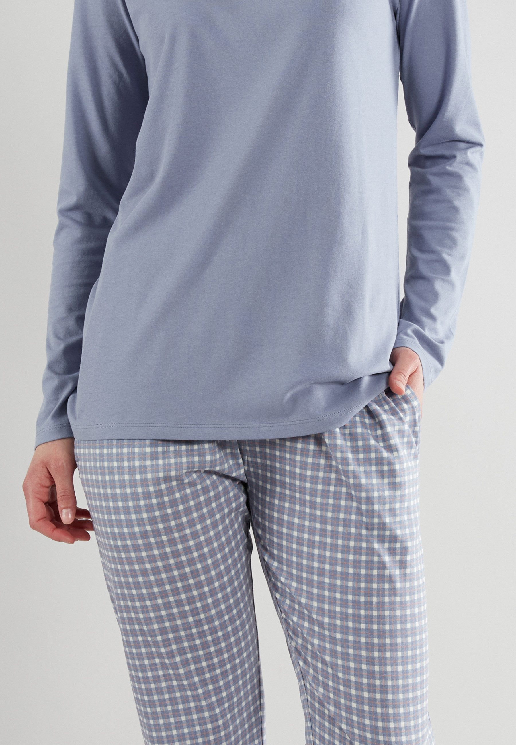 GÖTZBURG Pyjama GÖTZBURG Damen Pyjama blau kariert (1 tlg)