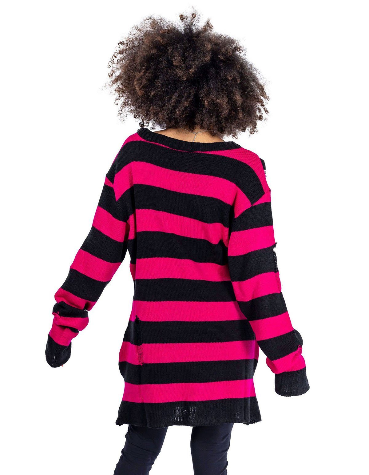 Heartless Strickpullover Oriana Strickpulli Pink Goth Punk Gestreift Grunge günstig online kaufen