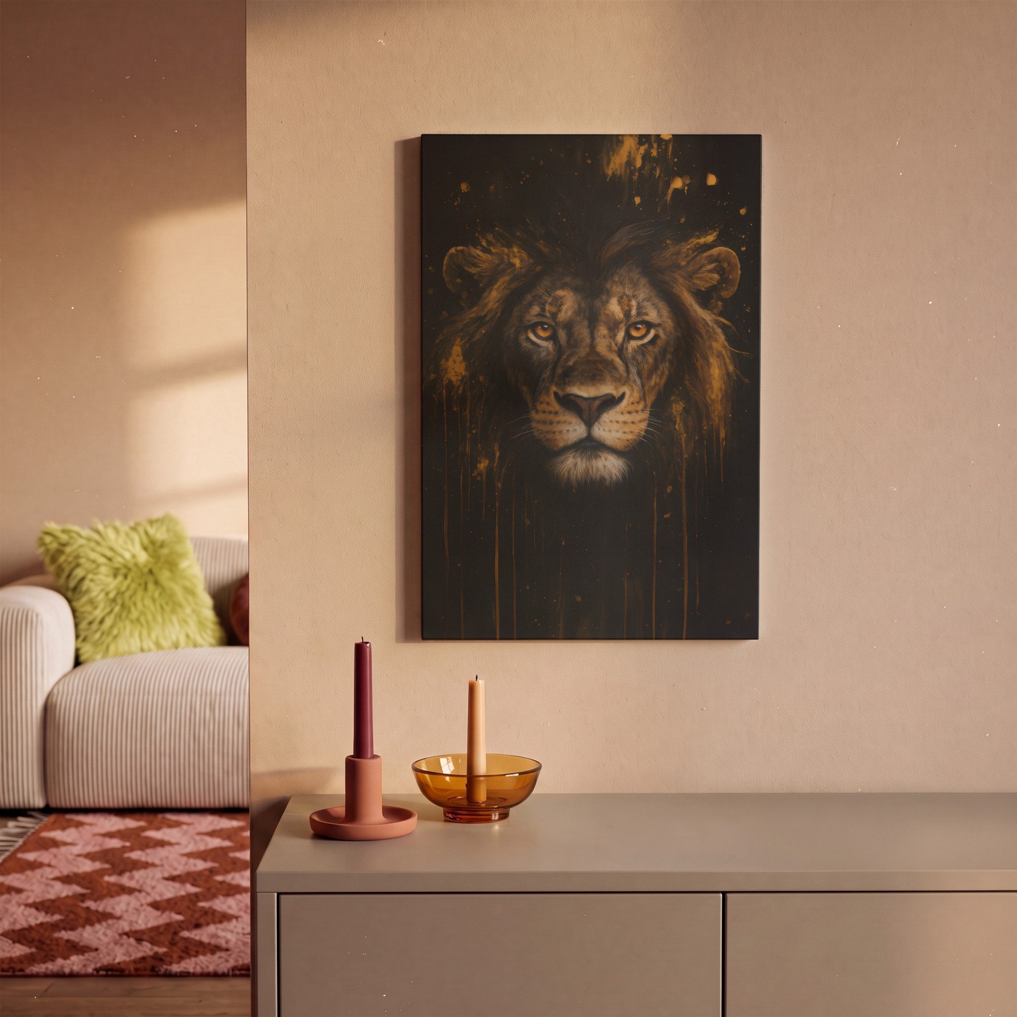 OneMillionCanvasses® Leinwandbild Löwe - Gold - Drops, Fotodruck (1 St), Leinwand Canvas Wandbild, Wanddekoration 20x30 cm – Bild 2 von 5
