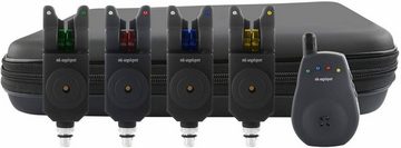 MK Angelsport elektronischer Bissanzeiger MK Multi Sounder Funk Bissanzeiger 4+1 mit 1:1 Übertragung, (4 Funkbissanzeiger mit passenden Receiver und Transportbox)