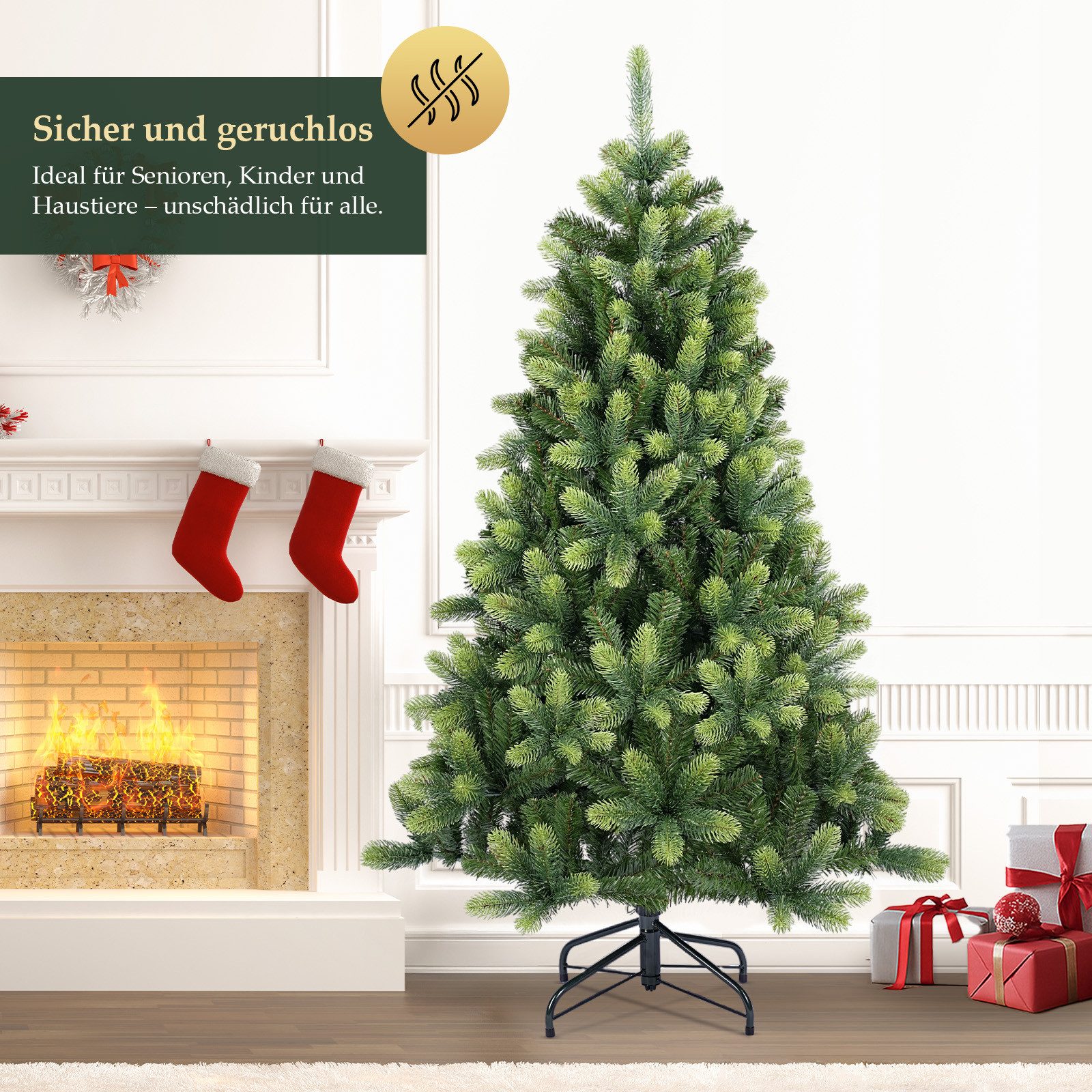 Salcar Künstlicher Weihnachtsbaum Künstlich Tannenbaum Christbaum mit zweifarbig mit hellgrünen Spitzen, Fichte, 180 cm hoch, 855 Zweige, 297 PE + 558 PVC