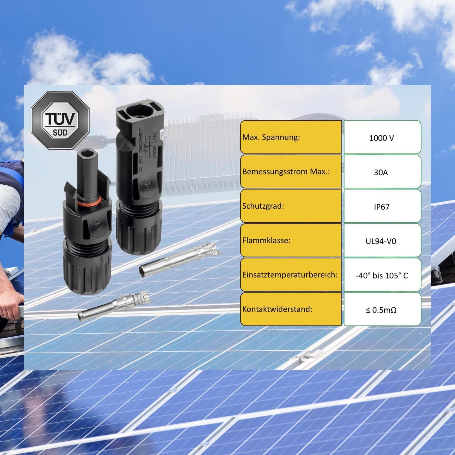 avoltik Wechselrichter MC4 Solar Kabelstecker Solarpanel MC4 Stecker männ.-/weiblich PV IP67, (MC4 Solar Kabelstecker Solarpanel MC4 Stecker männ.-/weiblich PV  – Bild 3 von 5