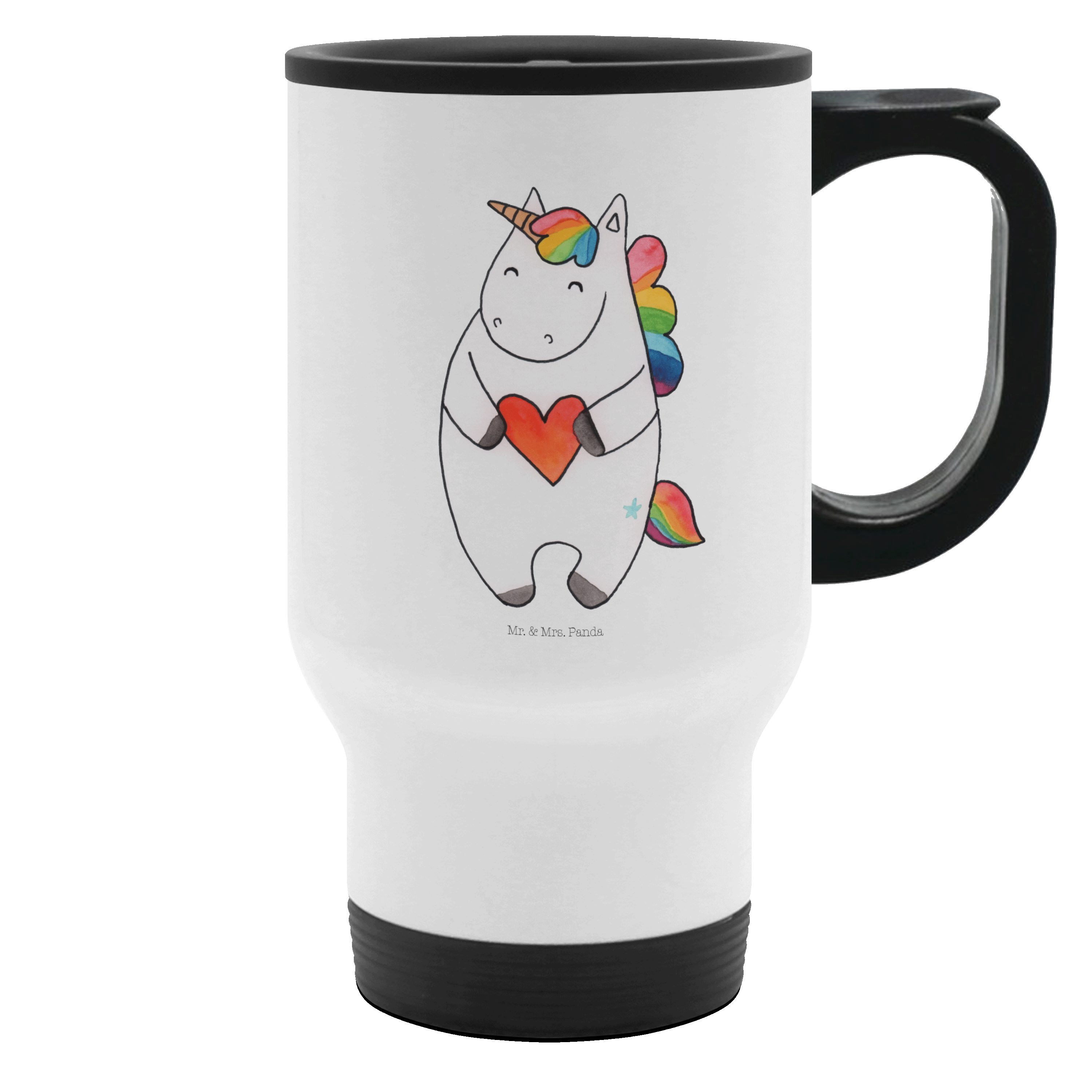 Mr. & Mrs. Panda Thermobecher Einhorn Herz, Coffee To Go Becher, Weiß, Witzig, Bunt, Thermobecher E, 1-tlg., Edelstahl