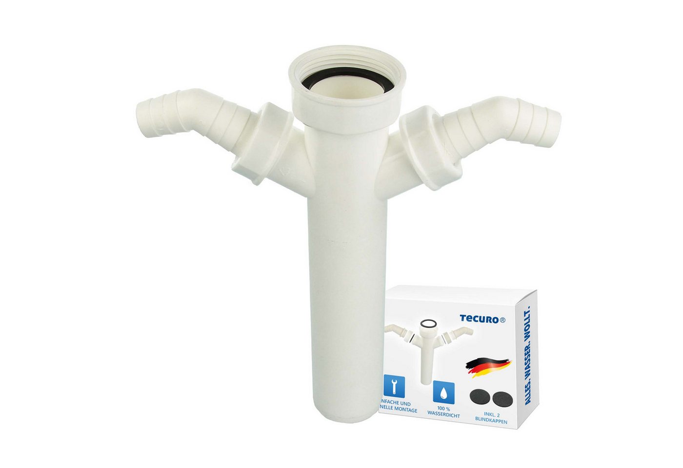 tecuro Siphon Tauchrohr Ø 40 x 250 mm mit Geräteanschluss für Spülensiphon, 2 Geräteanschlüsse
